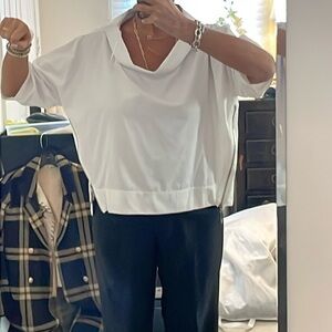 MASCIONI WHITE COTTON BLOUSE TOP ZIPPERS OPEN COLLAR Made in Italy. Sz L NWOT